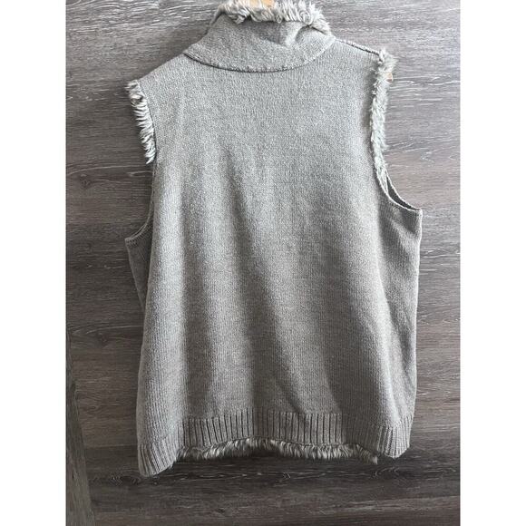 Womens Vest Cream Ivory Cable Knit Faux Fur Large Reversible NY&C Vintage - Picture 5 of 10